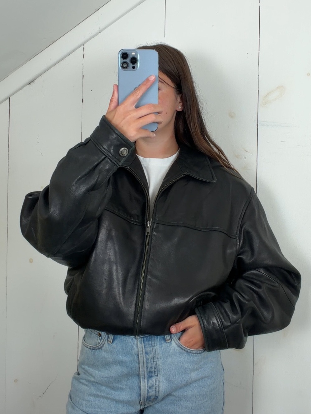 Vintage Boston Harbour Black Genuine Leather Distressed Bomber Jacket Men’s XL